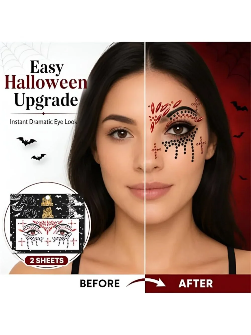 Halloween Face Gems Stickers Gothic Rhinestone Face Jewels for Women Makeup